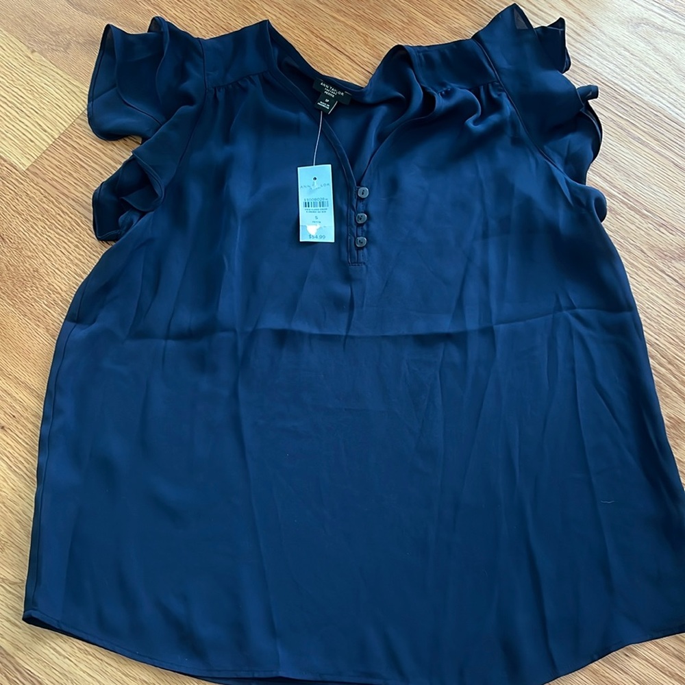 NWT Womens Small Petite Ann Taylor Factory navy blue top